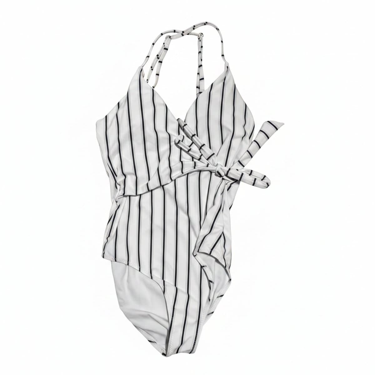 Unbranded Striped Wrap One-Piece Swimsuit