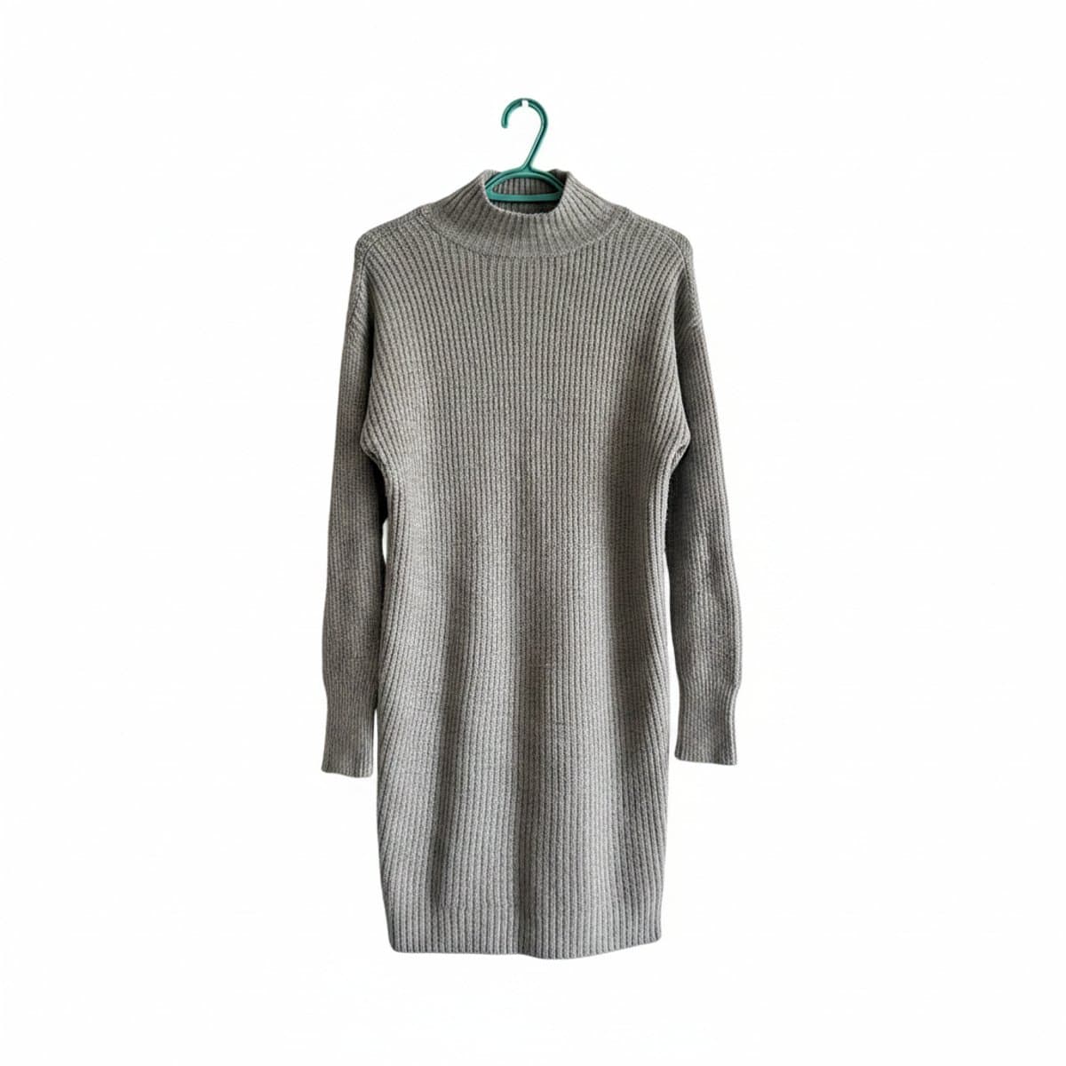 Grey Mock Neck Knit Sweater Dress