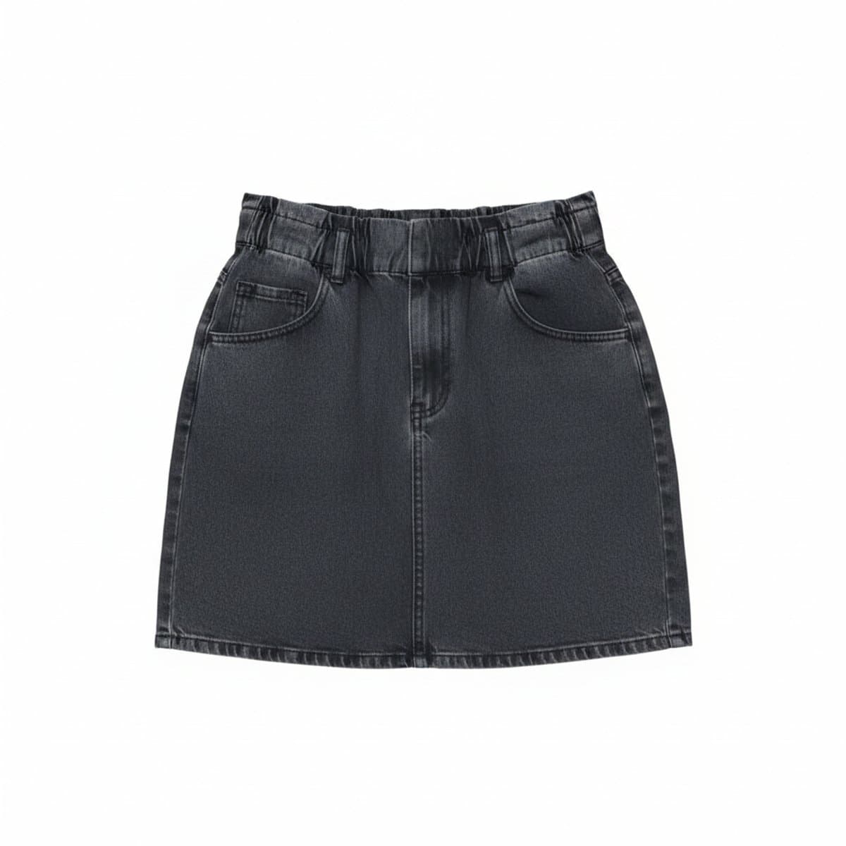Womens American Eagle paperbag waist denim skirt in charcoal black, high-rise fit, available at handpicked306 boutique in Carlyle SK.