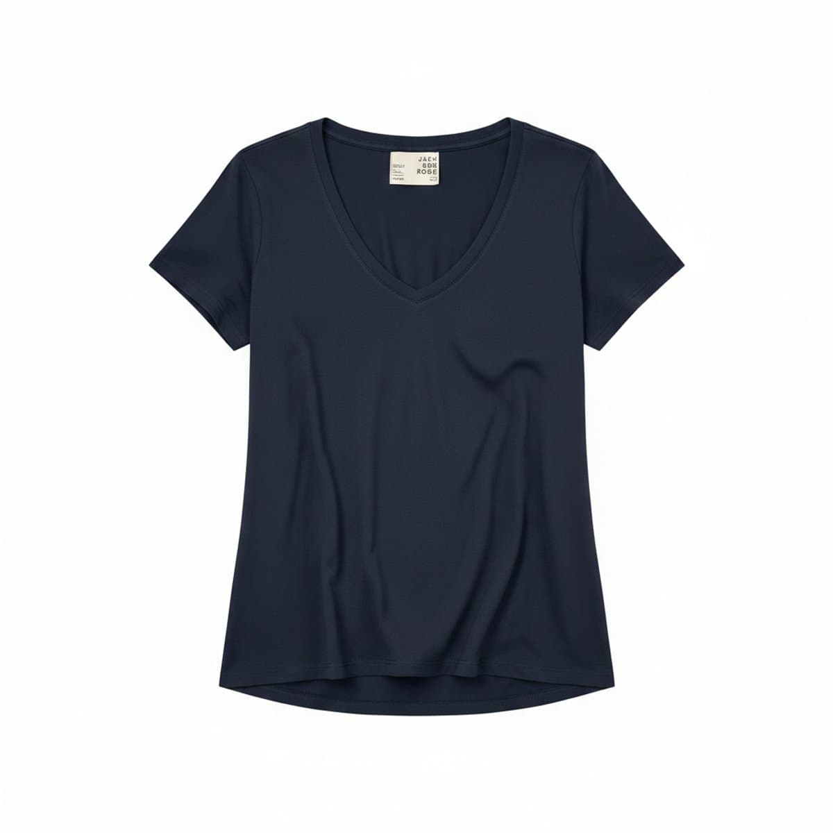 Jackson Rowe navy blue V-neck t-shirt in excellent condition, relaxed fit for women, minimalist aesthetic available at handpicked306 boutique.