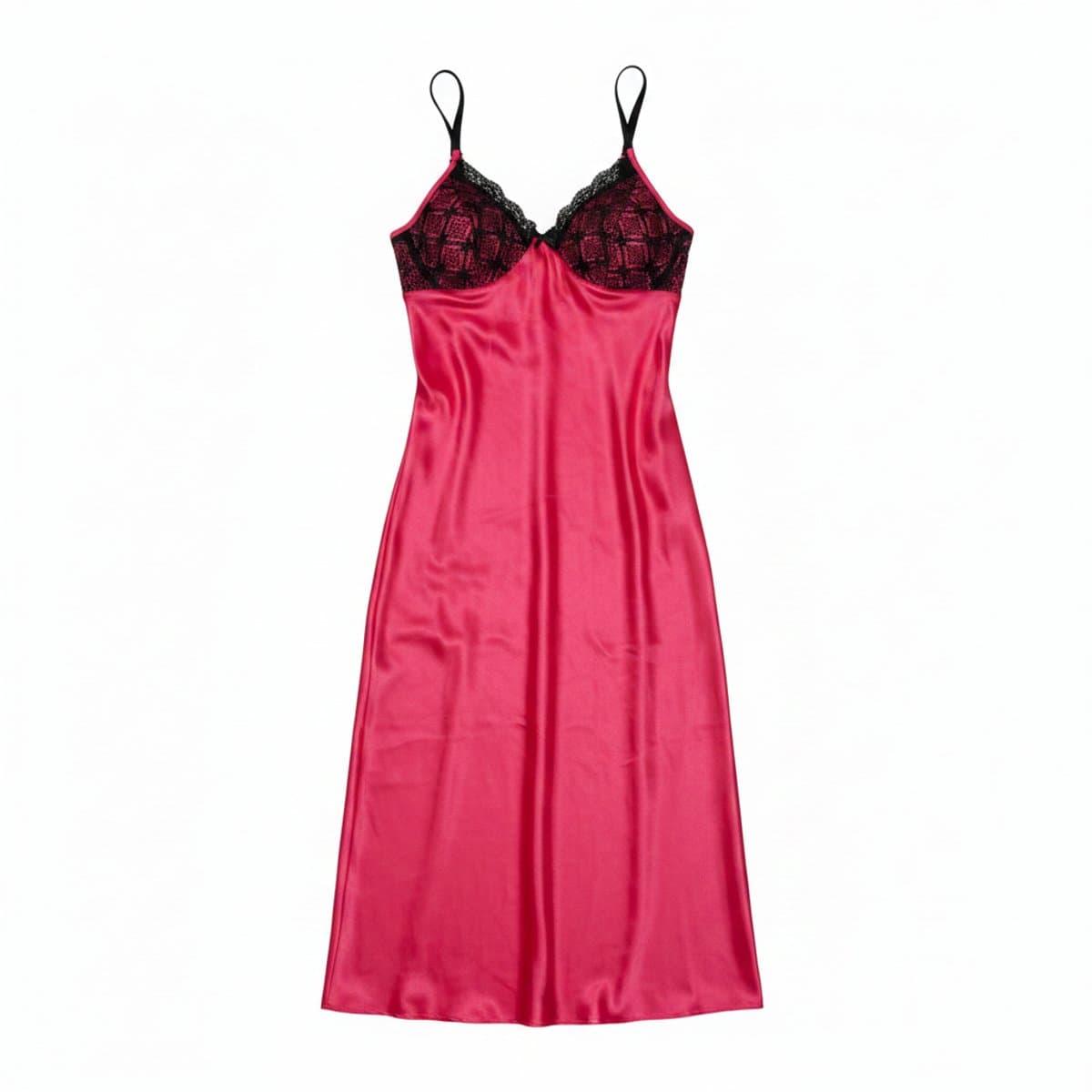 Vintage Hot Pink Satin & Lace Chemise