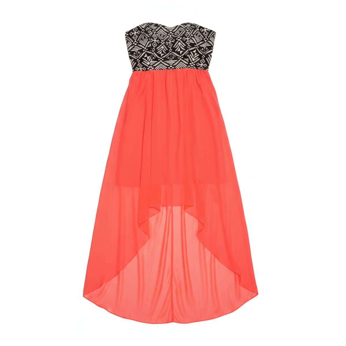 Neon Pink Strapless High-Low Dress