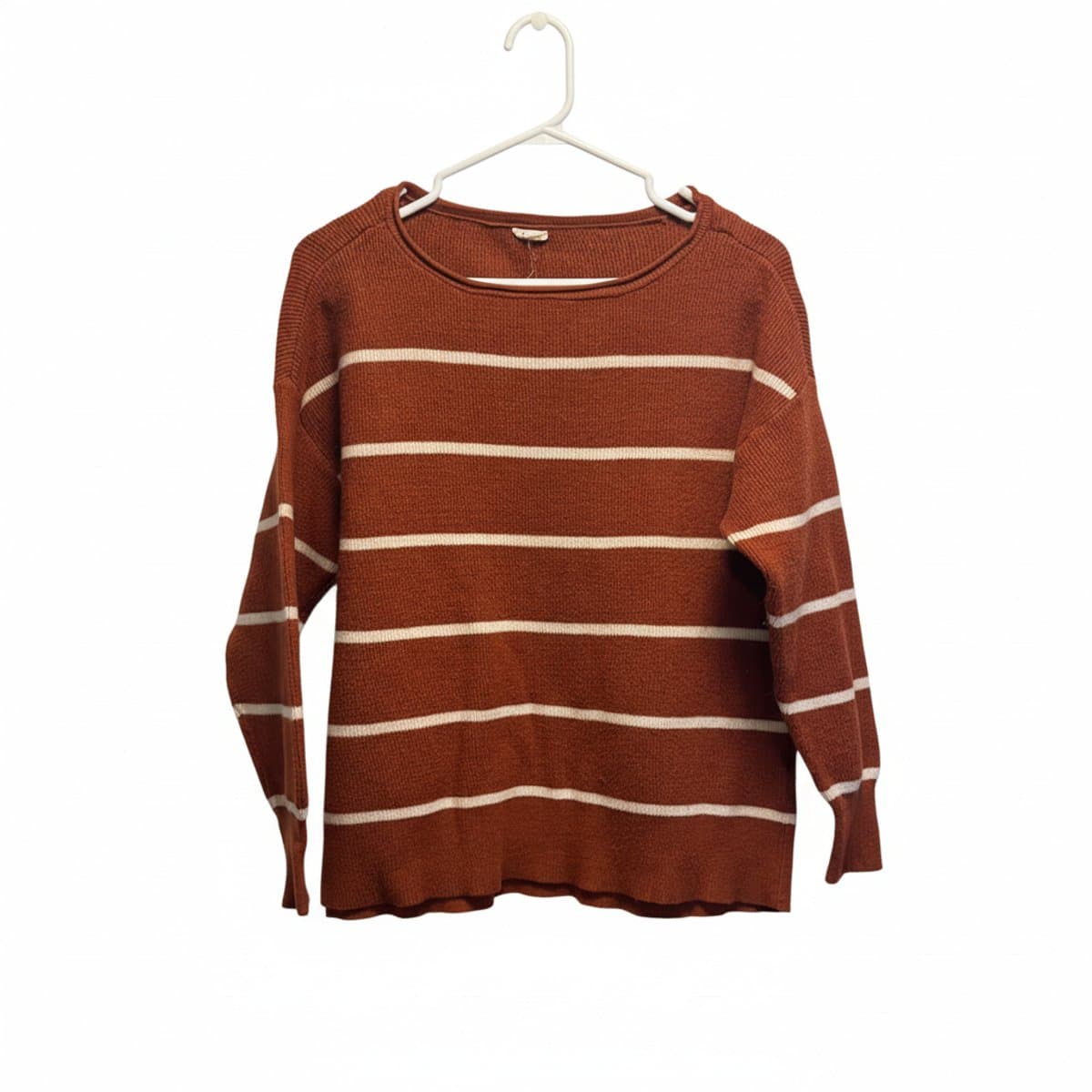 Cozy Autumn Stripe Knit Sweater in Rust & Cream