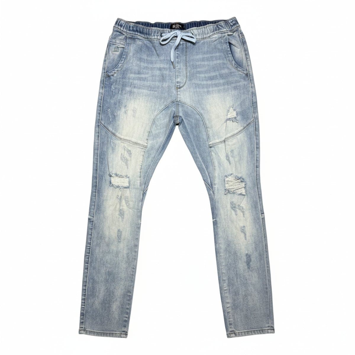 Light Wash Distressed Moto-Jogger Denims