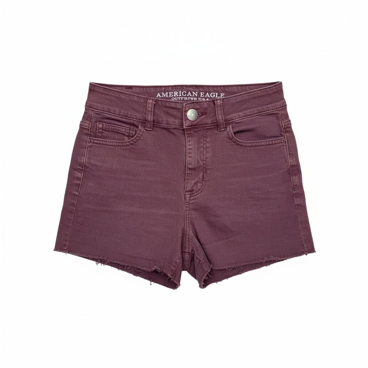 American Eagle Outfitters Maroon Raw-Hem Denim Shorts