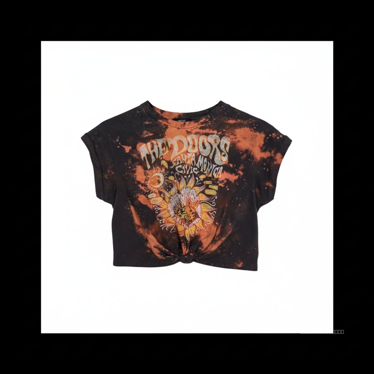 Women's Micas bleach-wash The Doors graphic t-shirt with tie-front detail, available at handpicked306 boutique in Carlyle SK.