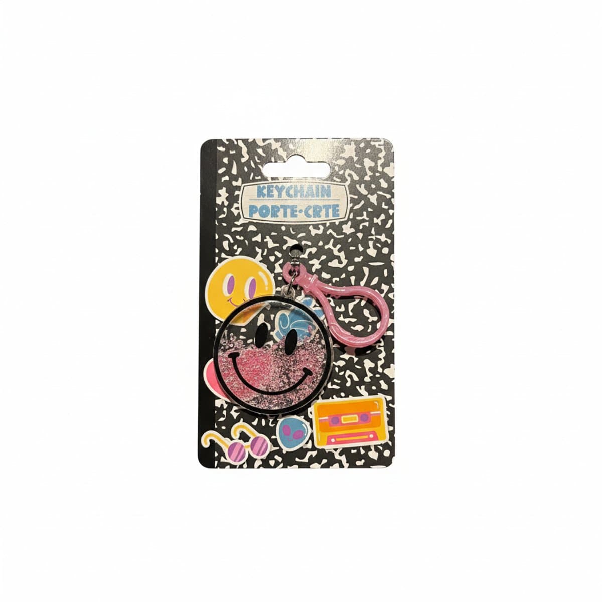 Y2K Retro Pink Glitter Smiley Face Shaker Keychain