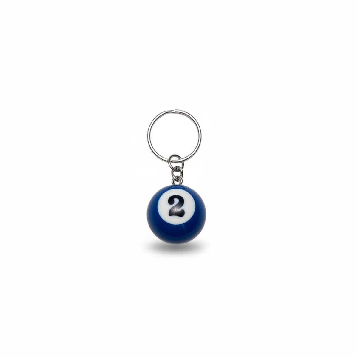 Vintage blue number 2 billiard ball keychain, retro gaming accessory for keys or bags, available at handpicked306 boutique in Carlyle SK.