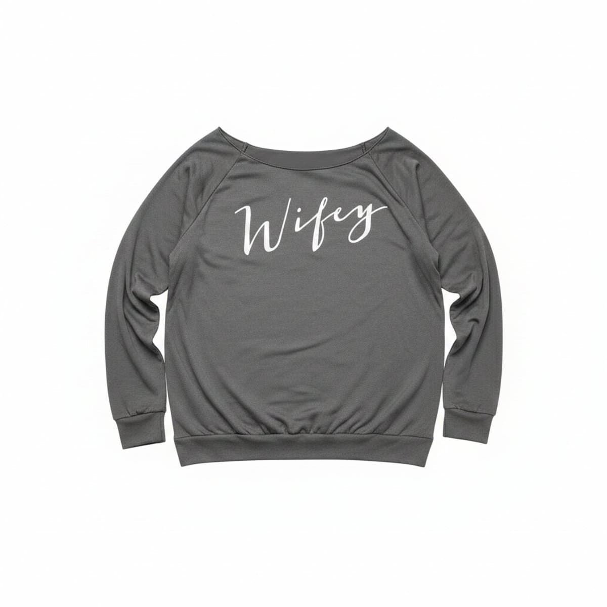 Cozy 'Wifey' Off-Shoulder Lounge Sweater - Heather Charcoal