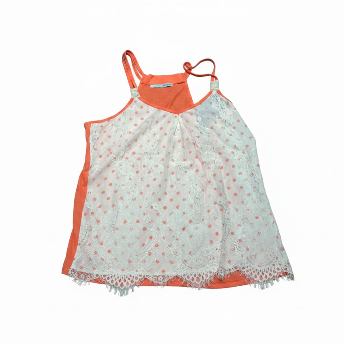 Maurices Coral & Cream Lace Overlay Tank Top