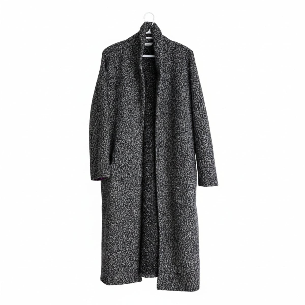 Refuge Charcoal Bouclé Open-Front Longline Coat