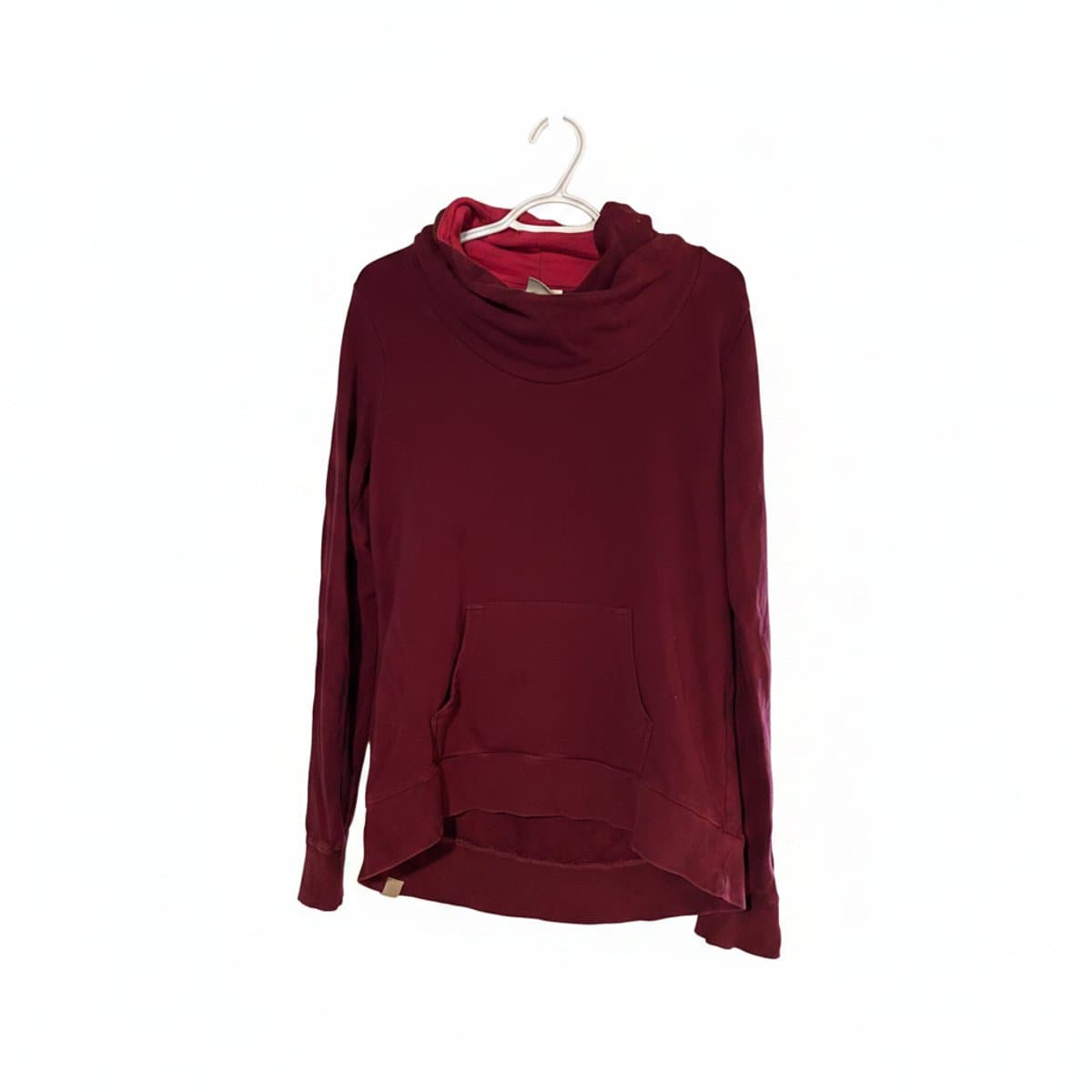 Womens Bench brand cabernet red cowl-neck pullover hoodie with kangaroo pocket, casual minimalist style, available at handpicked306 boutique in Carlyle SK.