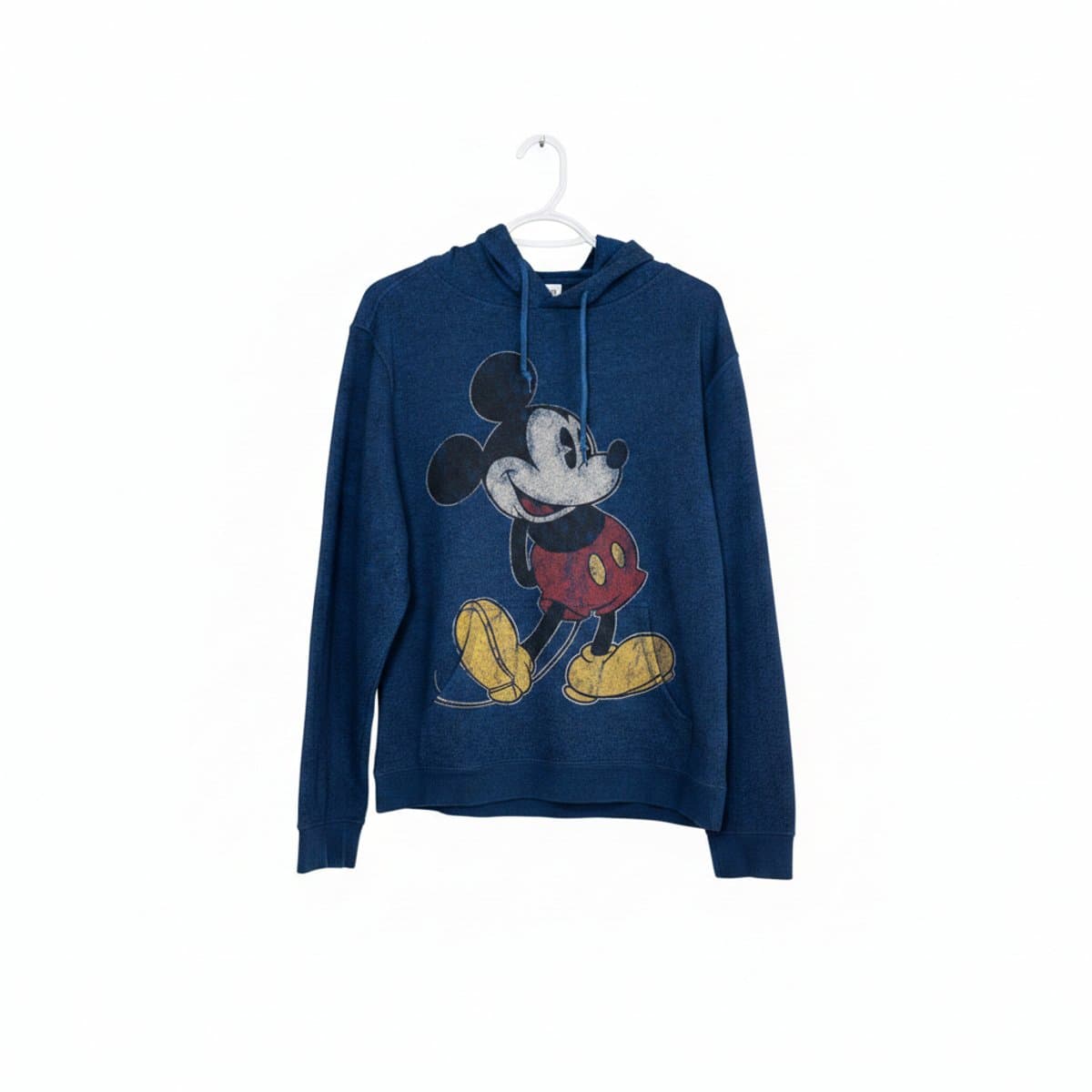 Vintage style navy blue hoodie featuring a distressed Mickey Mouse graphic, available at handpicked306 boutique in Carlyle SK.