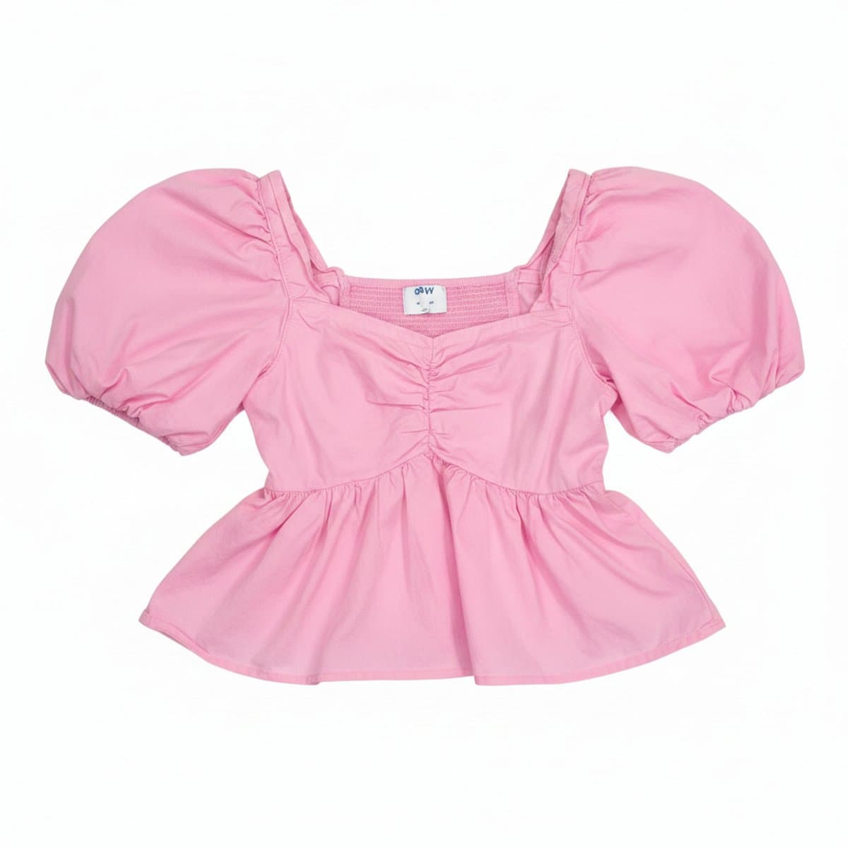 ODVY Bubble Sleeve Peplum Top in Soft Pastel Pink
