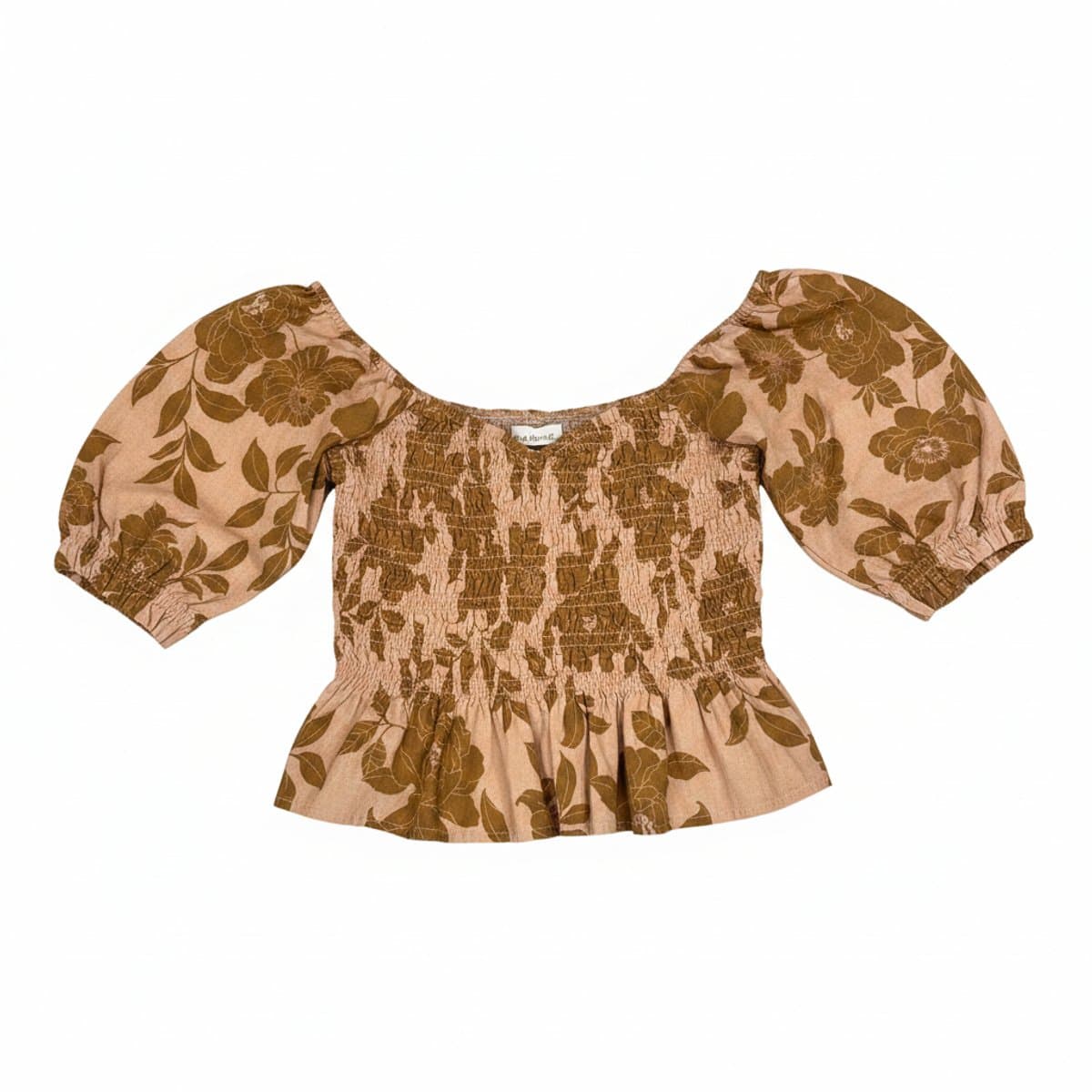 Water & Earth Earthy Floral Smocked Peplum Blouse