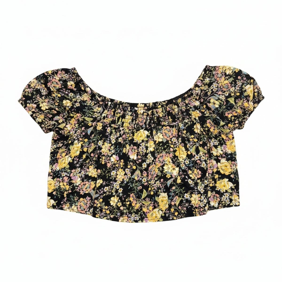 Sun-Drenched Meadow Floral Off-Shoulder Crop Top