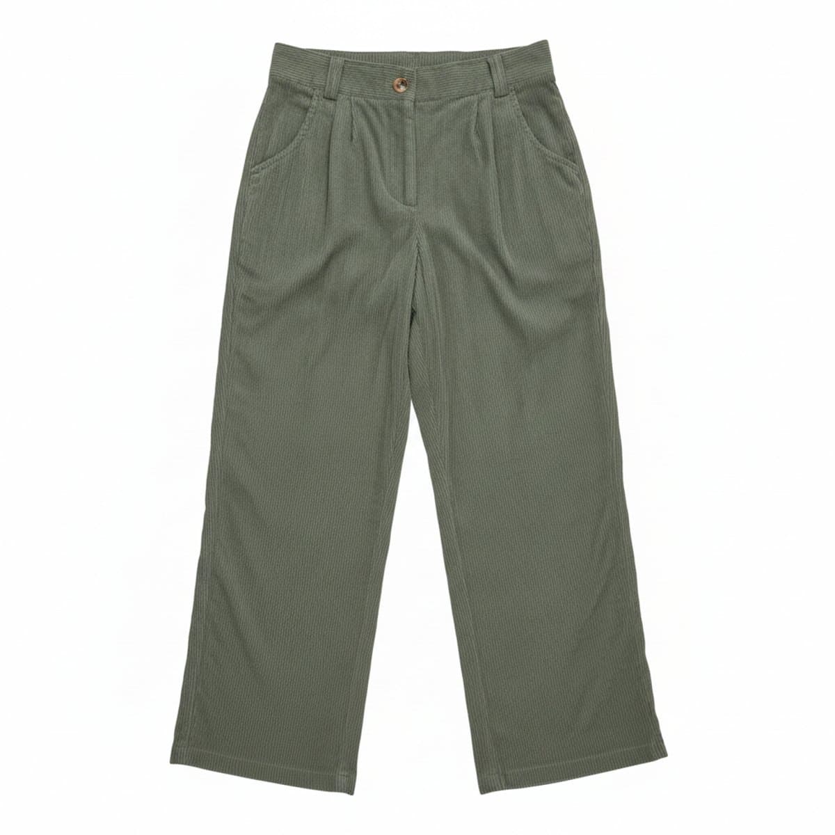 Sage Green High-Waisted Pleated Corduroy Trousers