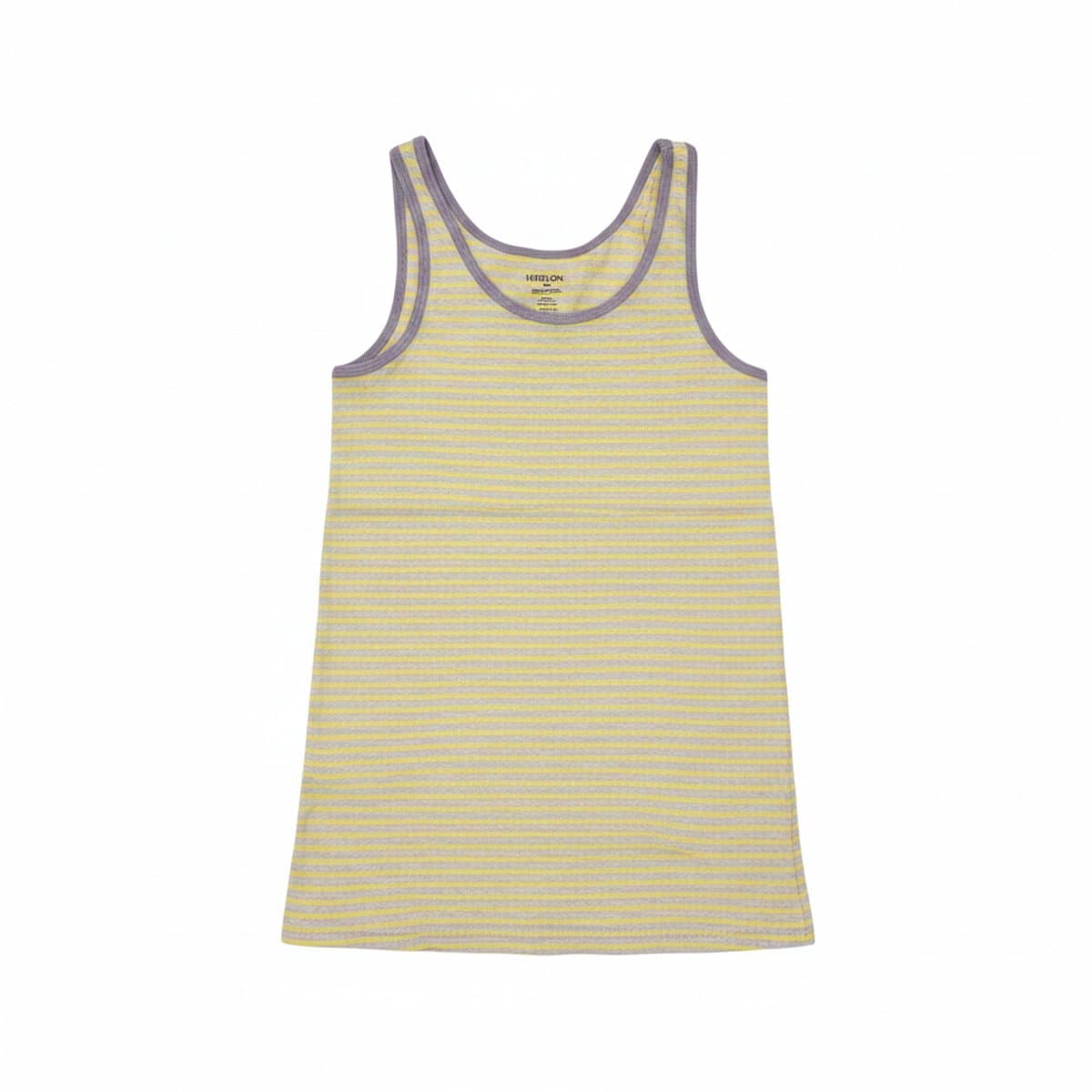Women's Merona grey and yellow striped ribbed tank top, size L, casual summer basic, available at handpicked306 boutique in Carlyle SK.